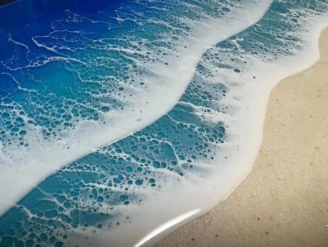 海の風景レジンアート 青と白の波正方形