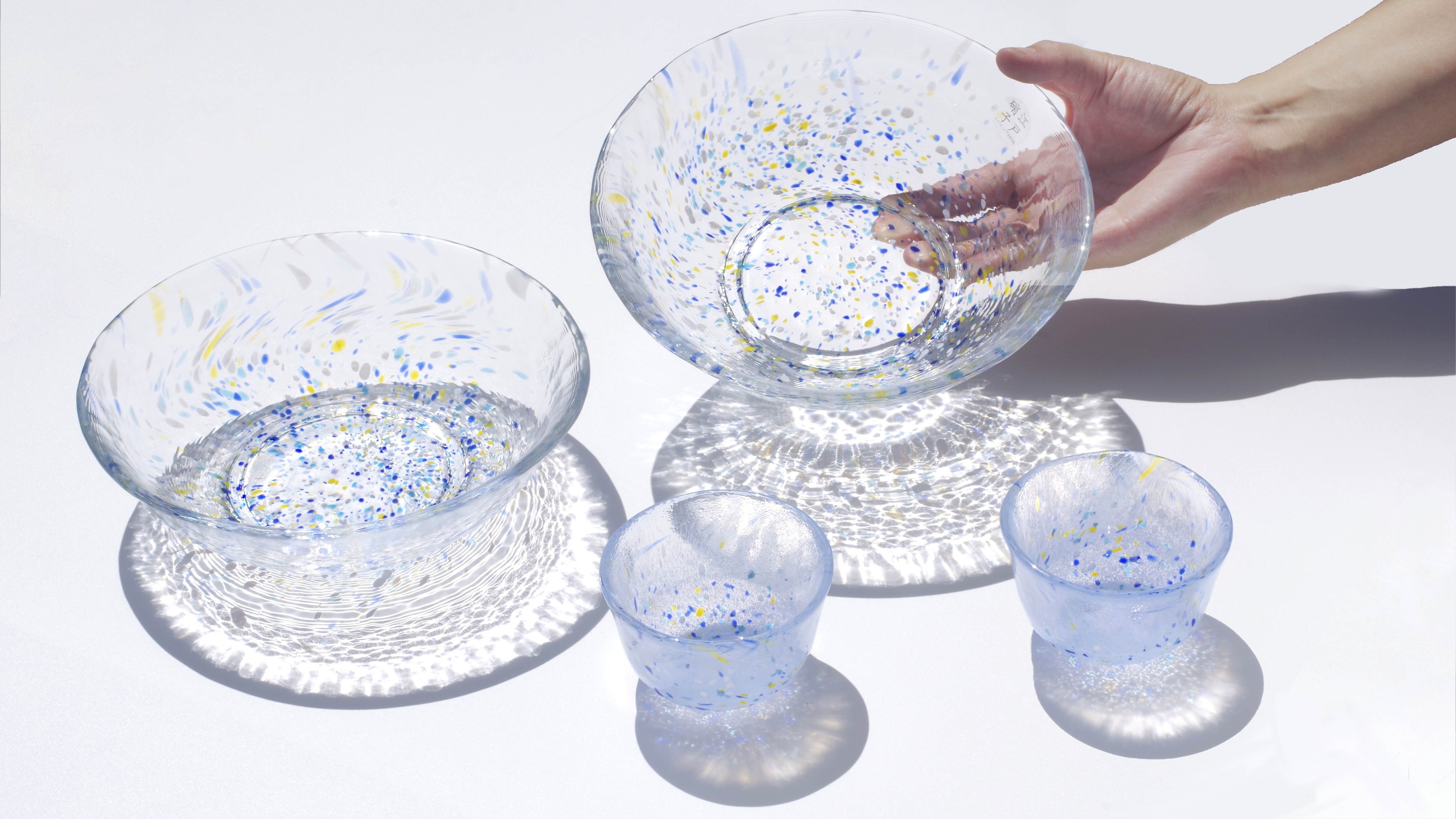 新同/ガラス工房 橙 津坂陽介 くるみサラダボウル 3個セット 泡ガラス器 素麺 素麺用ガラス器×3 新同/ガラス工房 橙 津坂陽介 くるみサラダボウル