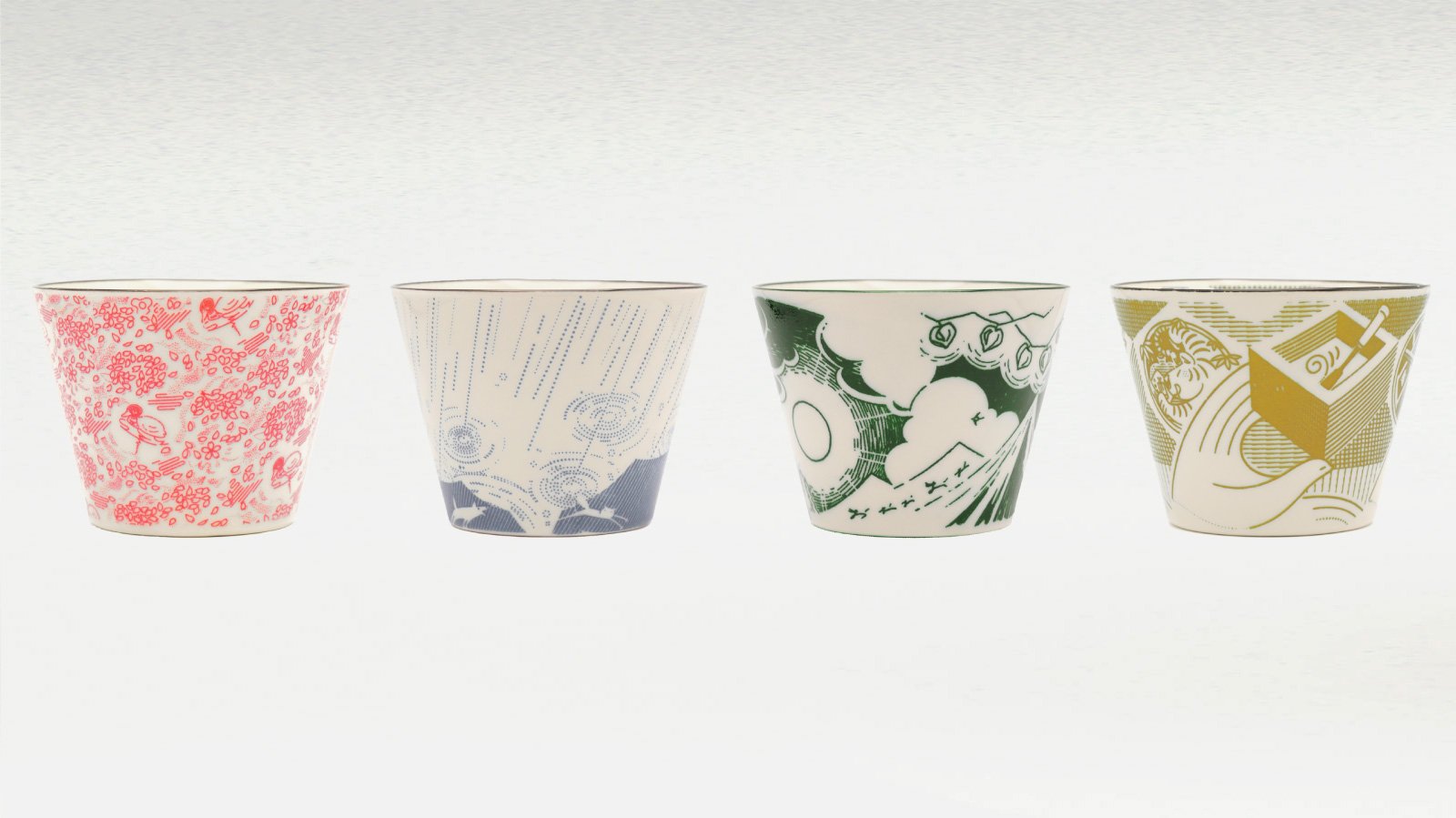 4客セット　色絵斜格子文 蕎麦猪口／幾何学 菱繋 ぎモダン 骨董 和食器 先行販売】「いなこさら」の新作は四季めぐり。解説なしではまず気づか
