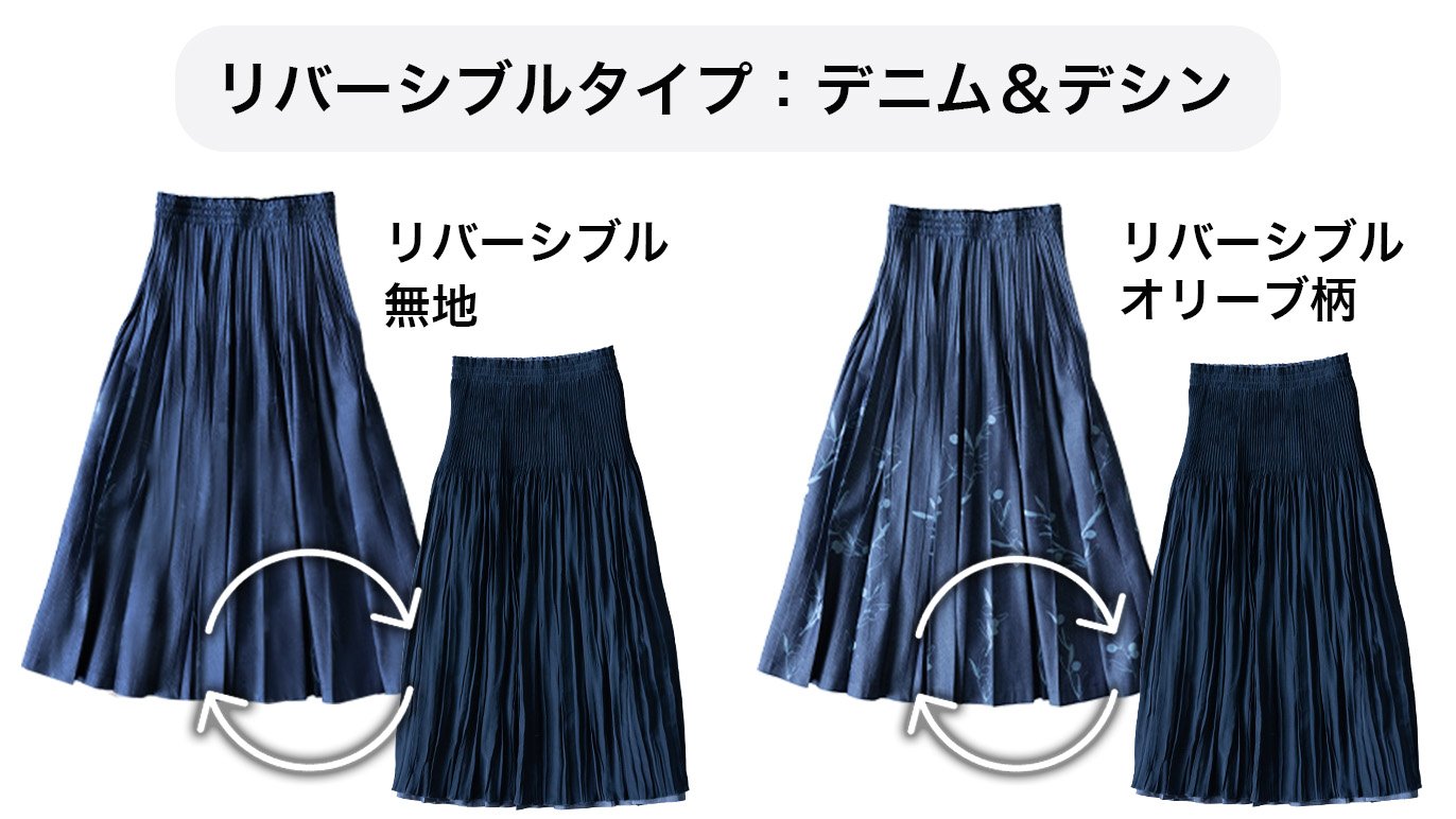 ［美品］プリーツプリーズ　ダークグレーデニム転写プリントスカート プリーツの美しさ続く！「技あり！腰回りすっきりで美形」デニム