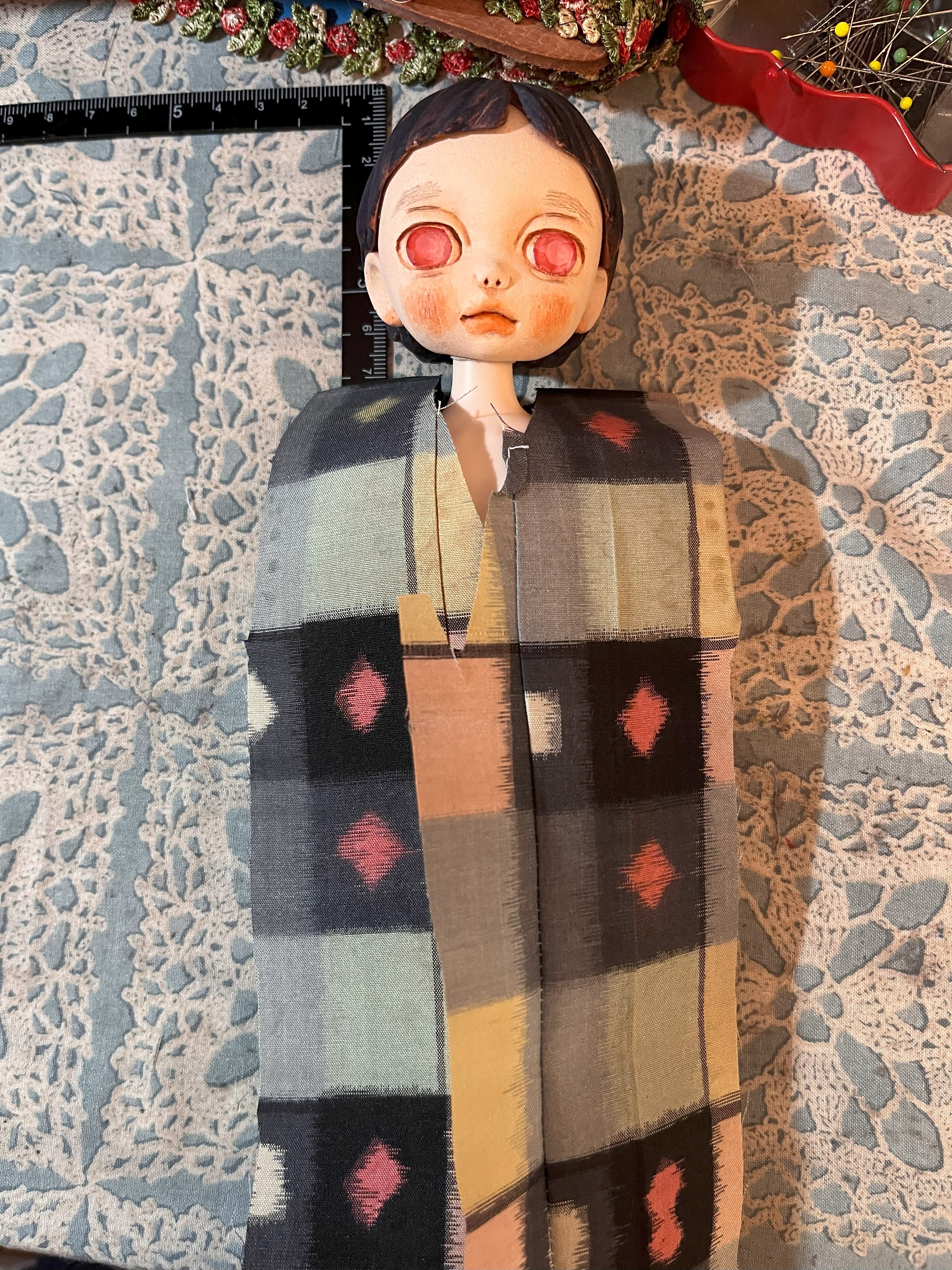 【だいず】文化人形　人形　ハンドメイド　ドール　着物　作家様 文化人形『菊模様』布製ドール 古布正絹 - N's doll&Cafe