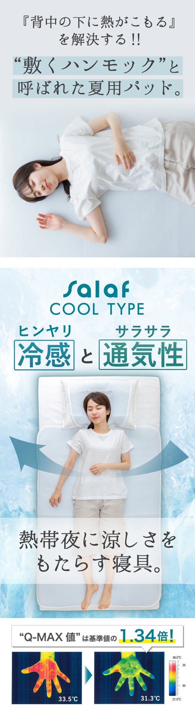 サラフ クール】高通気の3D構造と接触冷感素材で夏快適な敷き