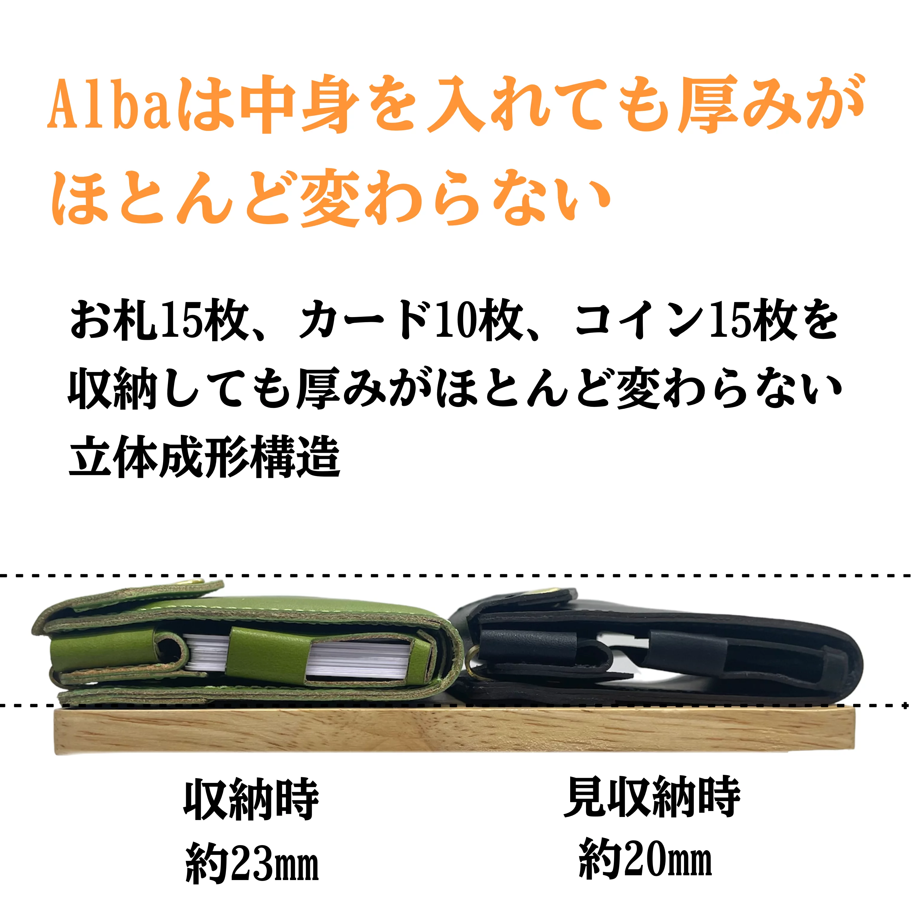 大容量でお金やカードを収納してもほとんどサイズが変わらない不思議なコンパクト財布【Alba】｜Creema SPRINGS