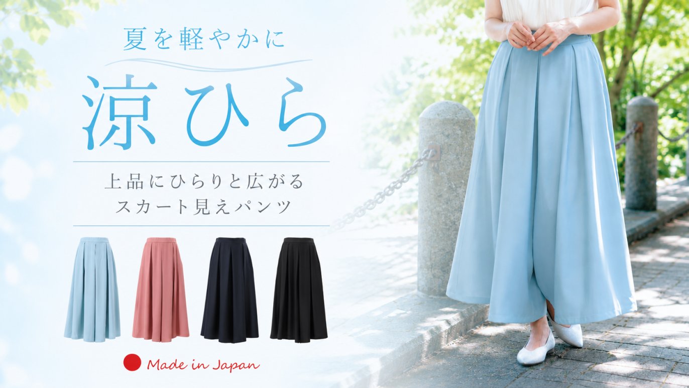 涼ひらパンツ「日本の酷暑を、品よく軽やかに。」上品にひらりと広がる