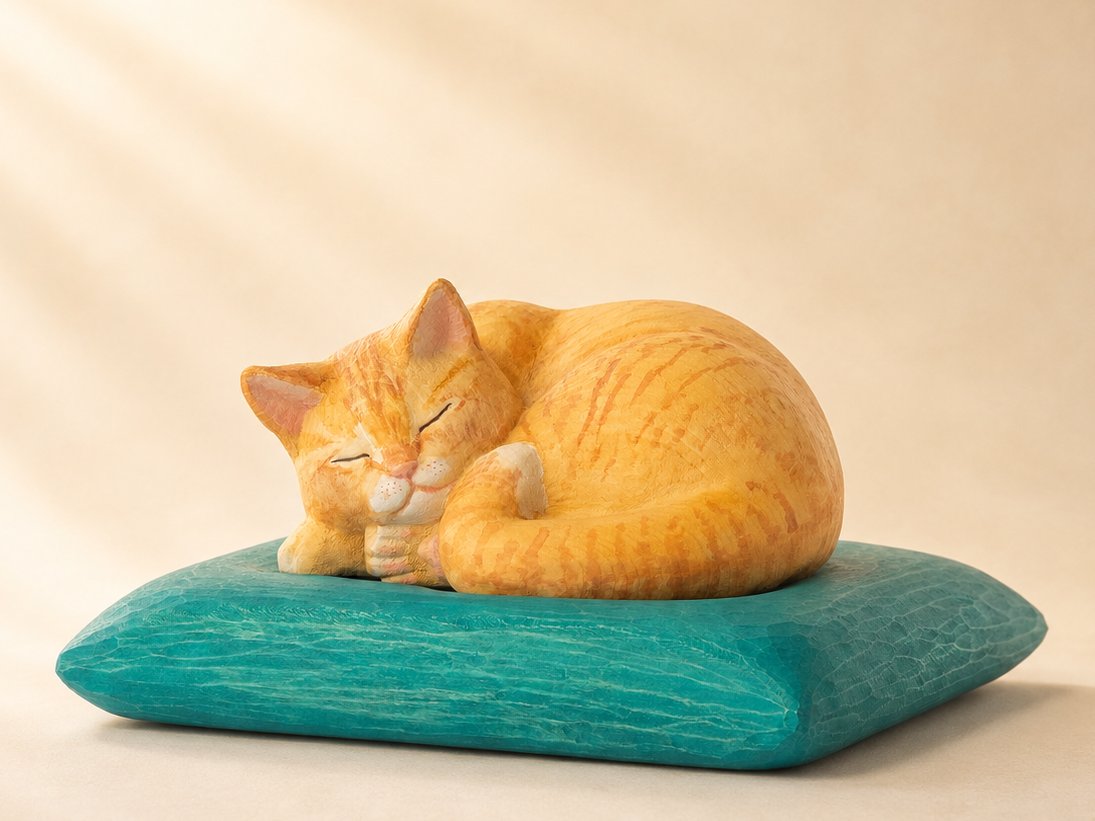 ◇作家物 銘あり◇古い木彫眠り猫 猫置物 彫刻◇M6260 【公式通販】
