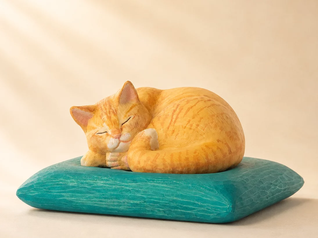 彫刻像 自宅 寝室 リビング 玄関 アウトドア 装飾 抽象的 春 猫 工芸品 妙法寺開眼】幸せへの祈りを宿す『木彫りの眠り猫』をあなたへ｜Creema
