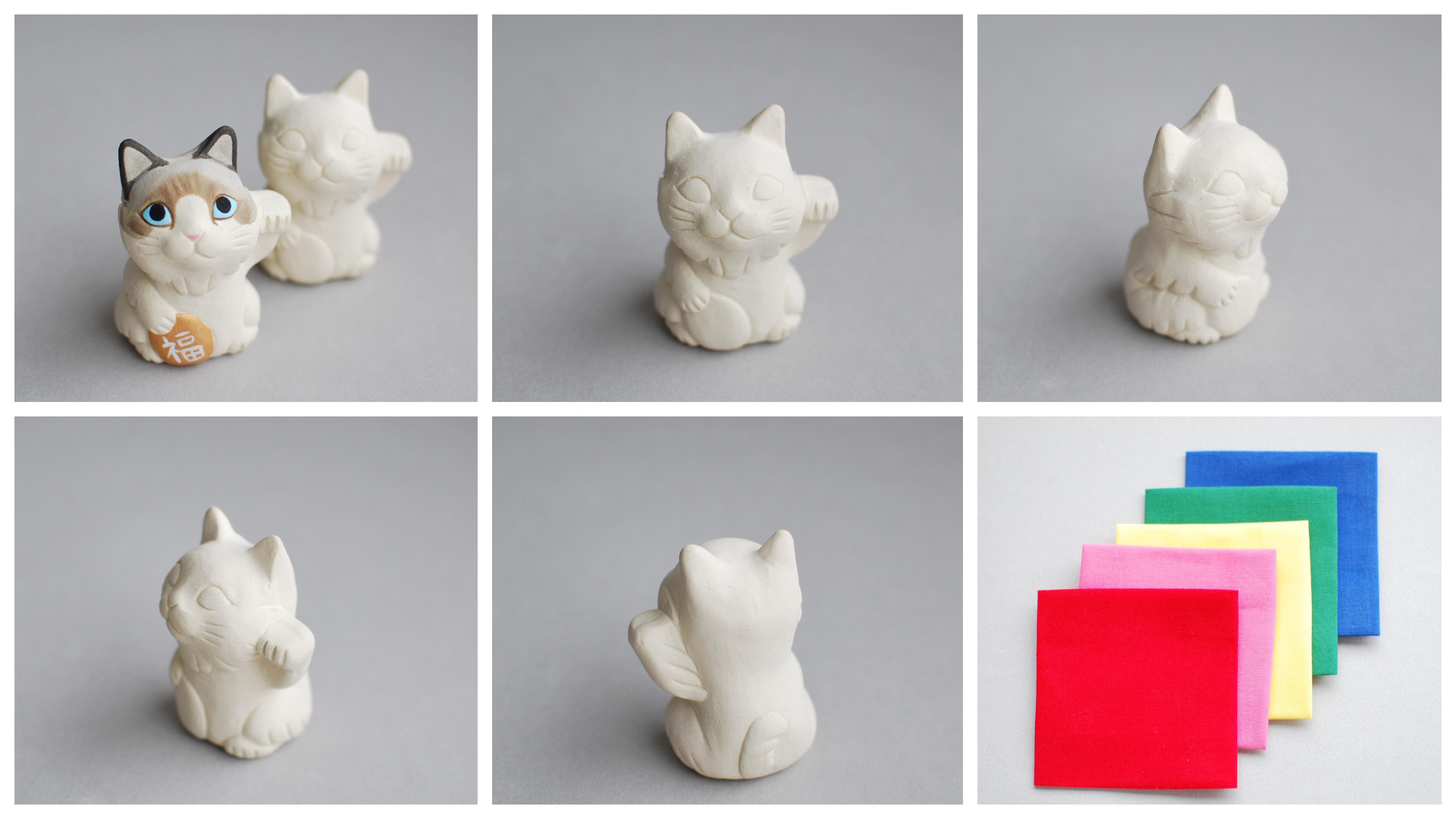 【オリジナル】【半額以下】世界に一つだけ招き猫置物3点セット オーダーメイド品 オーダーメイド絵付け招き猫を届け、オンライン写真展を開催したい。猫