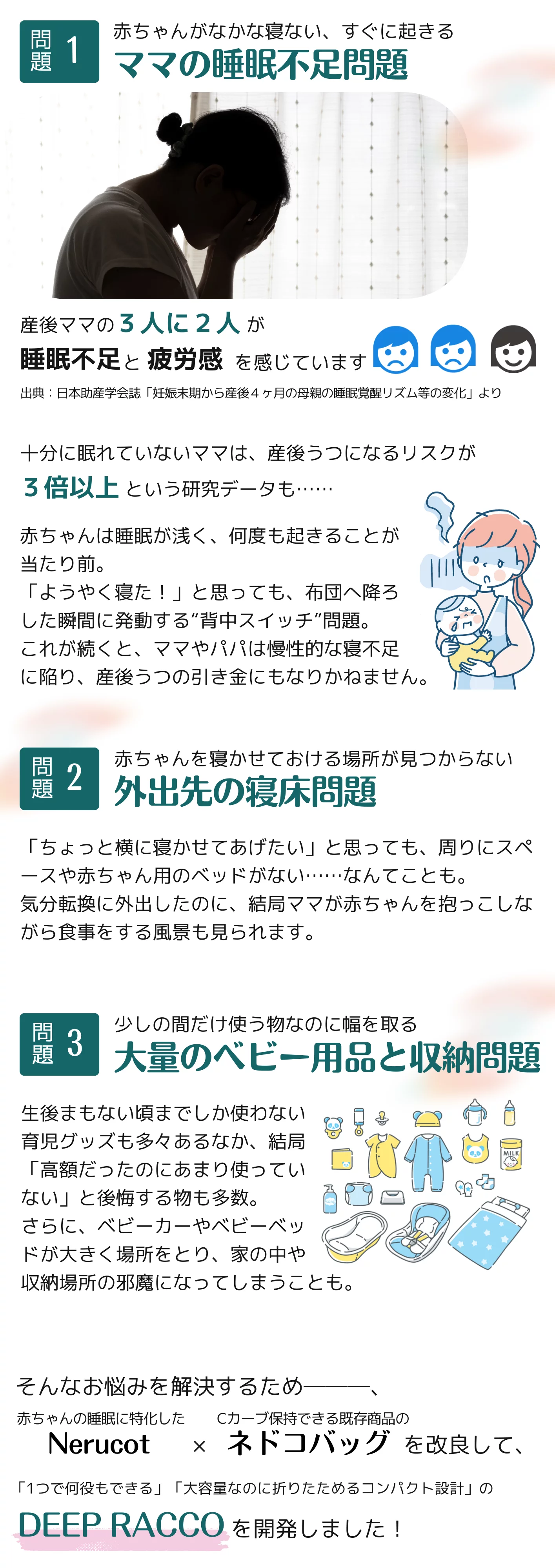 ベビーカーより手軽、抱っこ紐よりラク。赤ちゃんのぐっすりをデザイン 
