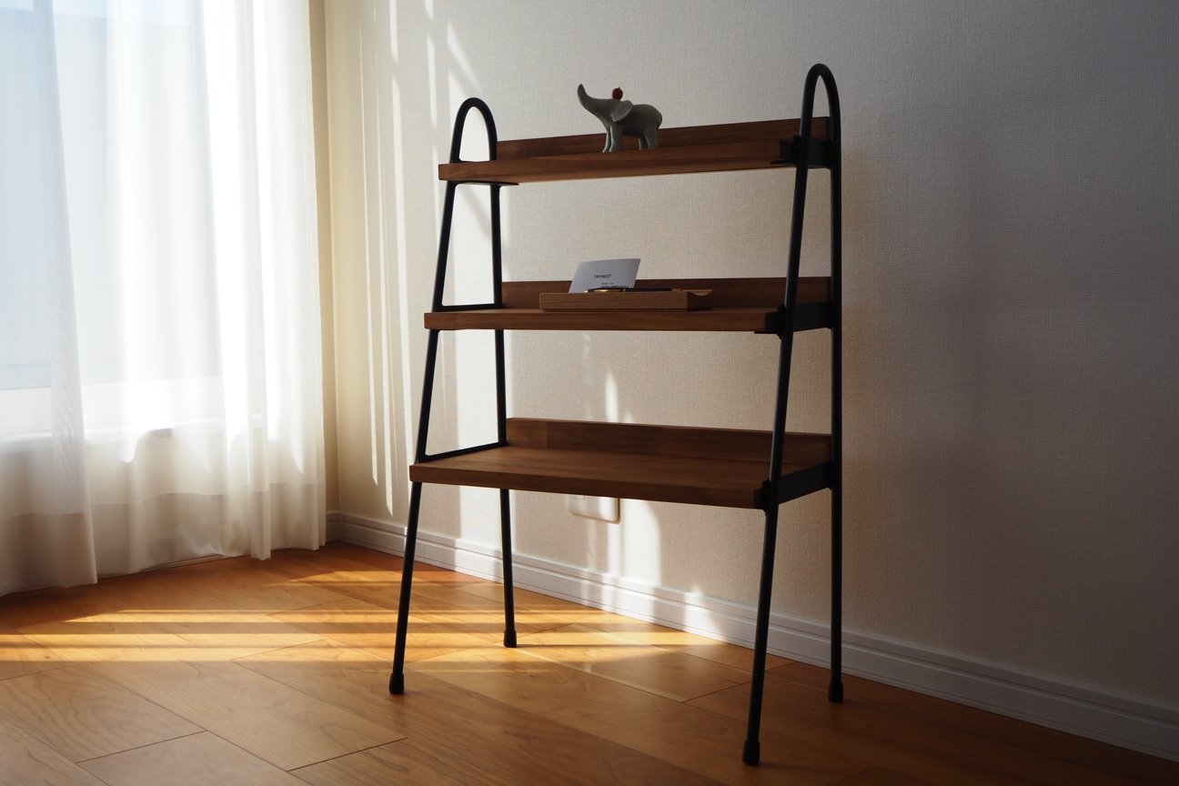 【送料無料】ミニマル3段シェルフ　転び止めあり　アイアン＆シェルフ ≪シェルフ≫アイアンシェルフ&frasl;3段&frasl;BC・WN&frasl;ラフ仕上げ IRSH-001-WN