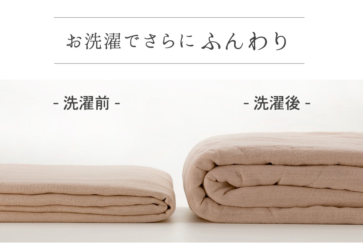 お湯と糊抜きだけでふっくら！柔らかく暖かい、8重ガーゼ毛布