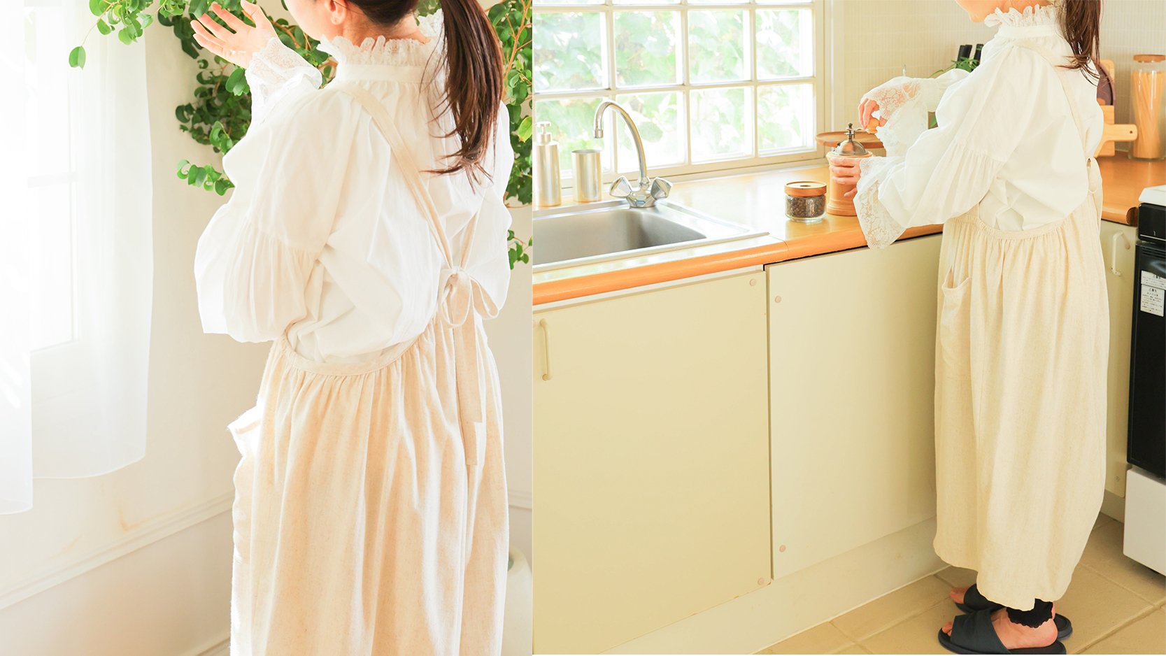 麻と天然由来の素材でつくった、着るだけでときめくギャザーエプロン