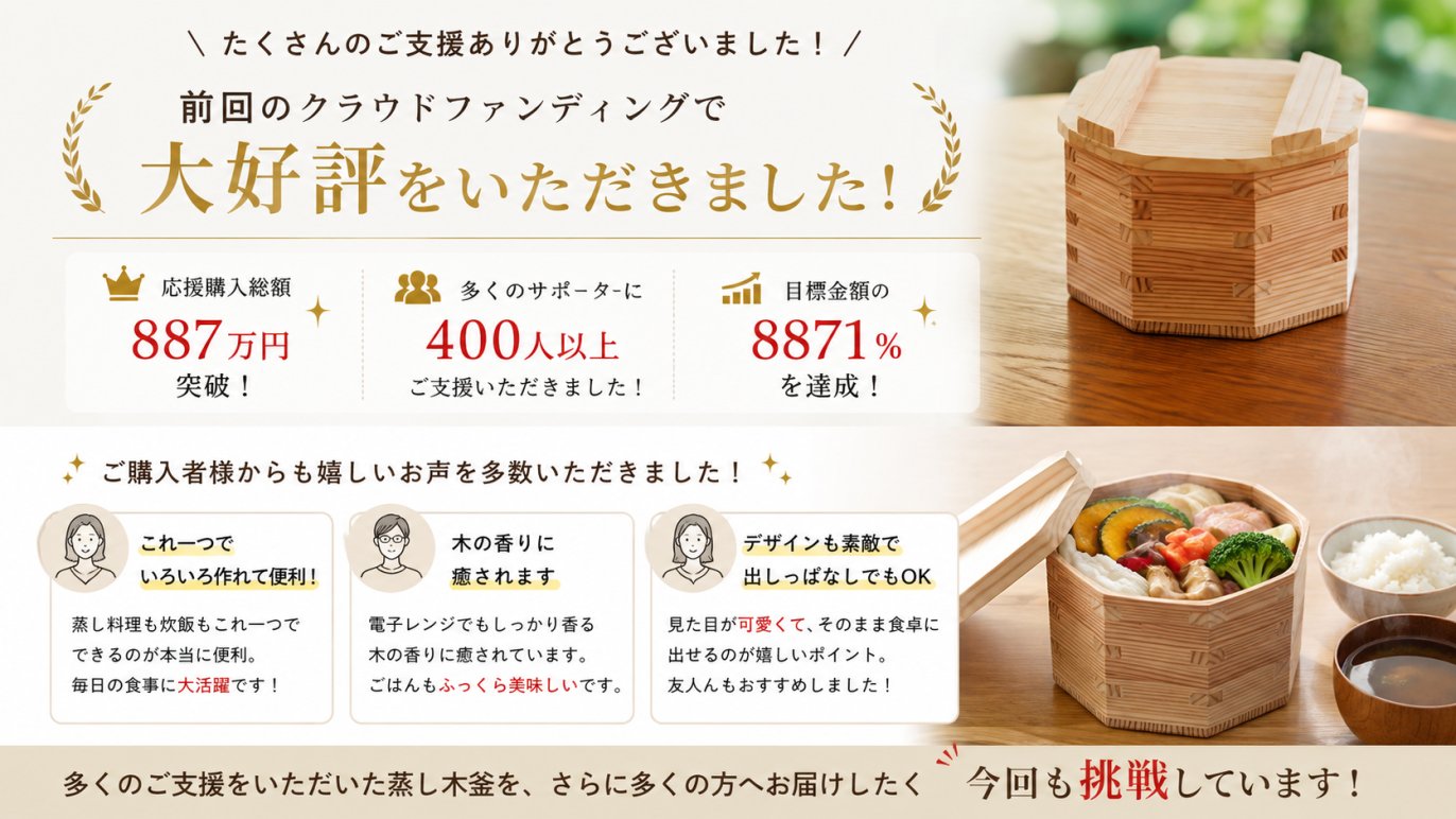 木の力が、毎日のくらしを豊かに。炊飯も蒸しもこれ一つで！《新感覚