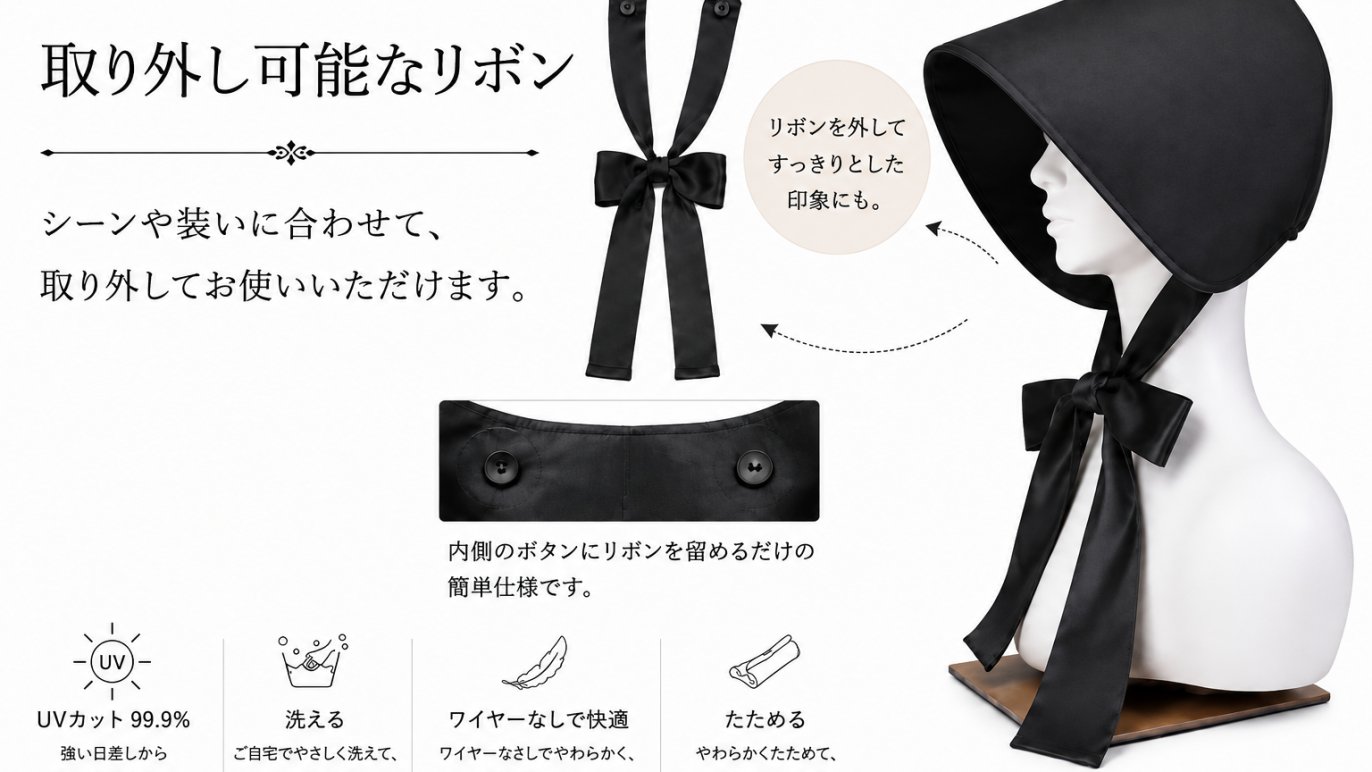 特別なシルクを、毎日の帽子へ。洗えてたためる黒のブリムハット