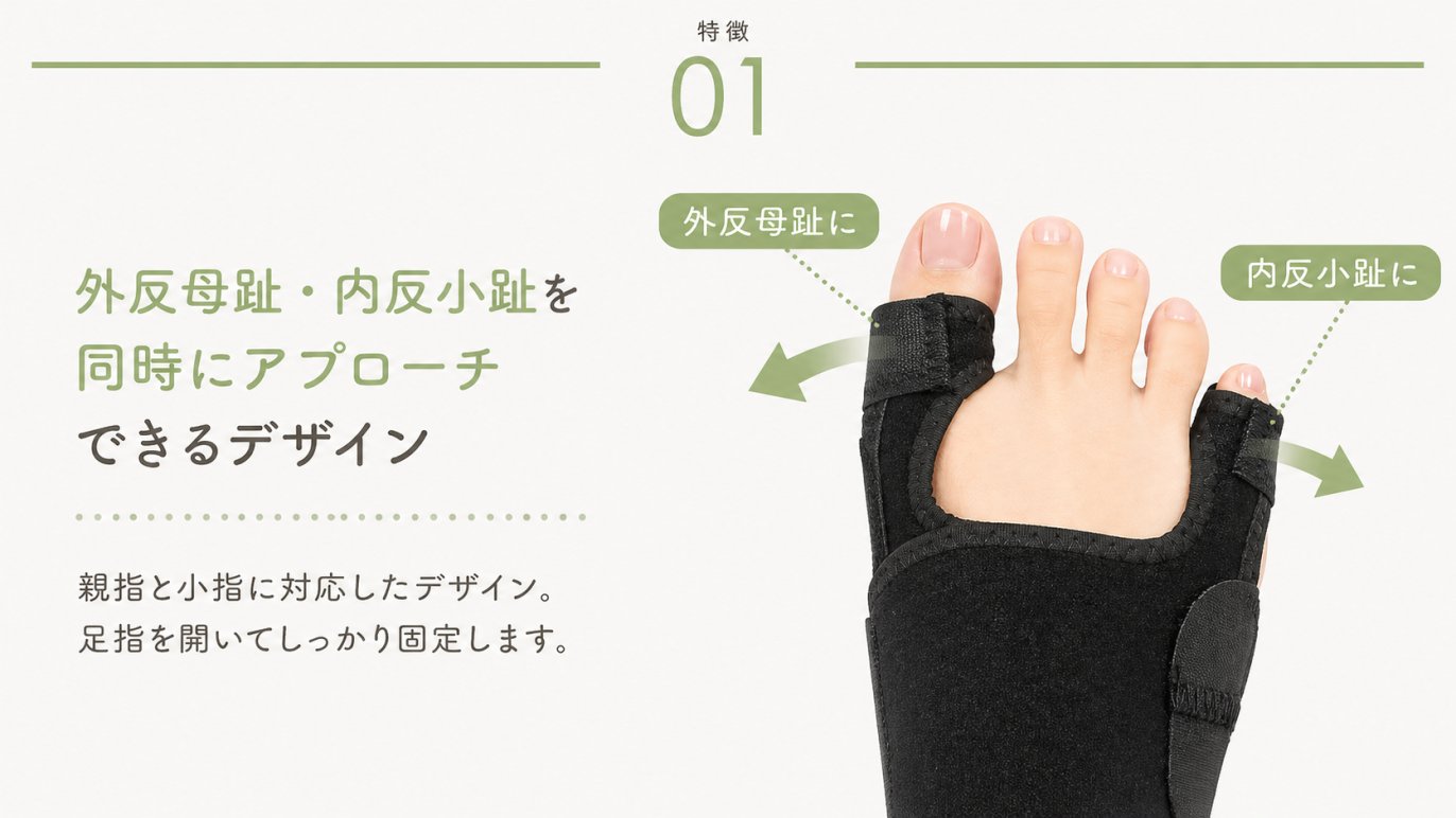 外反母趾・内反小趾を同時ケア やさしく整えてしっかり支える足指 