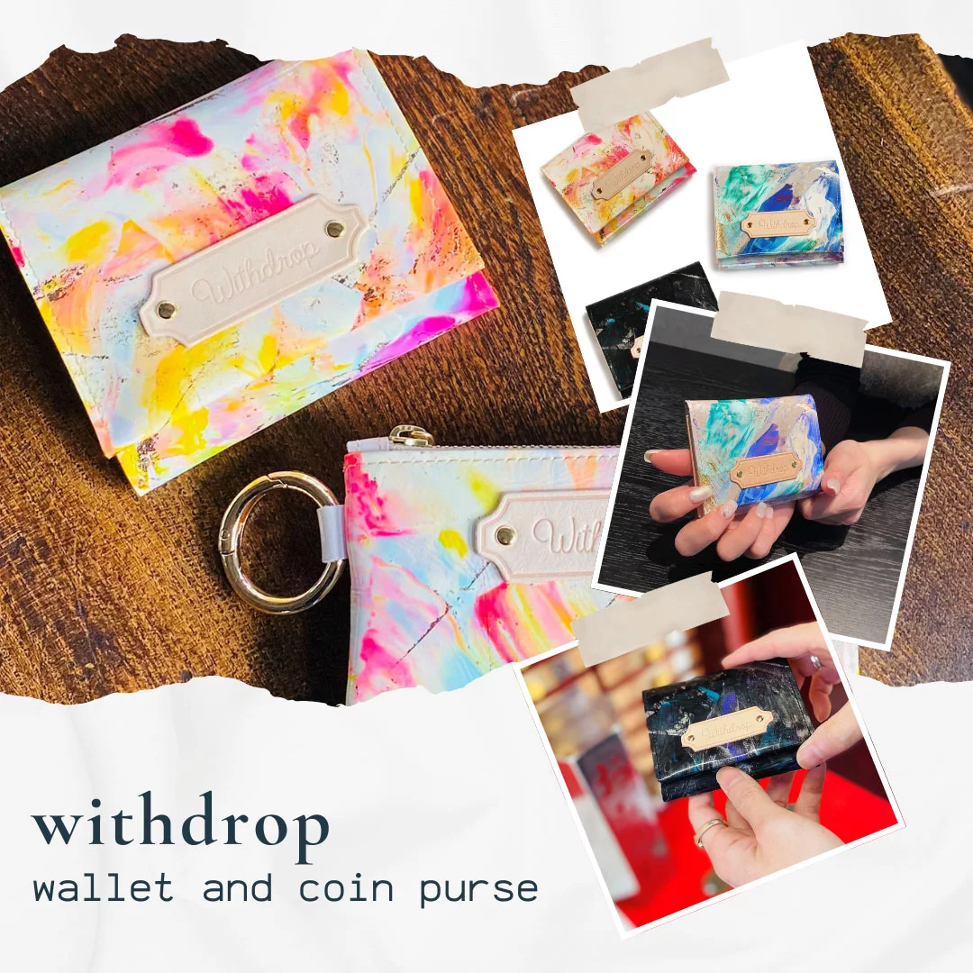 雨の輝きを纏う、日本の手しごとが光るハンドペイントレザーを使用！アートな国産のミニ革財布とポーチ。｜Creema SPRINGS