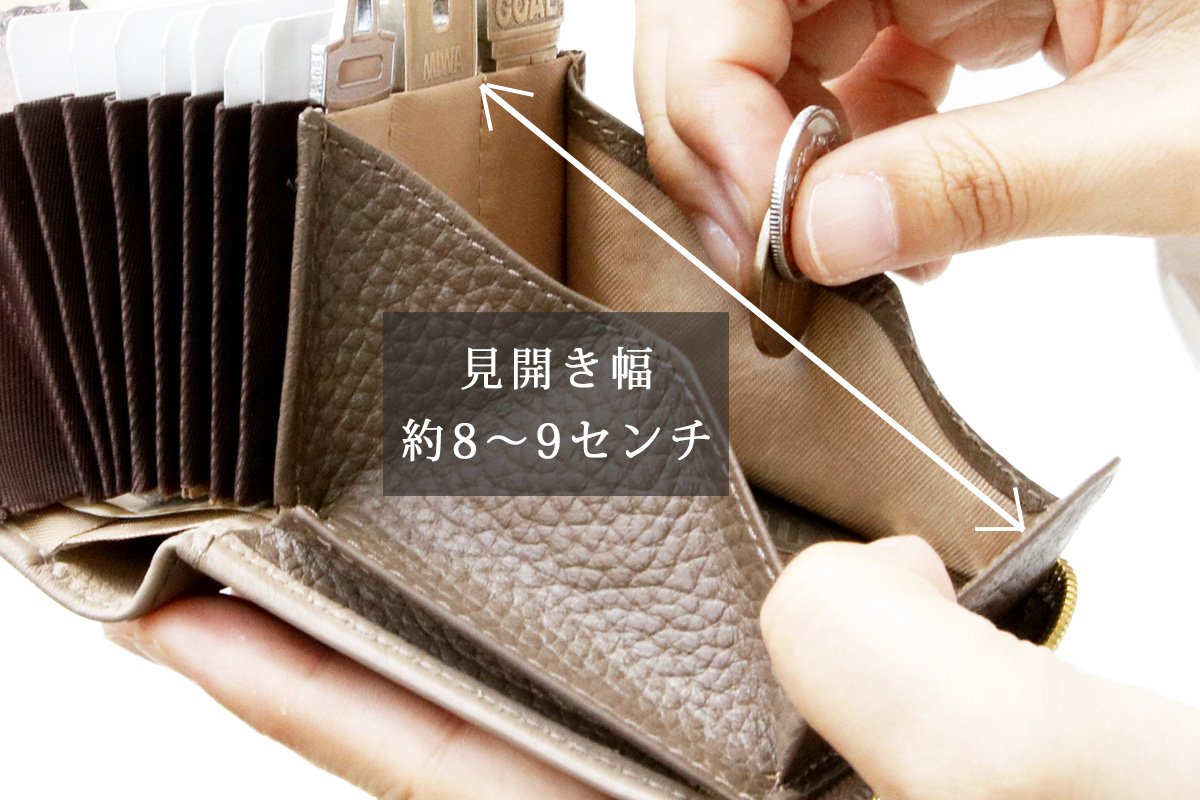 お札が折れない構造でサッと使い易いL字ファスナーミニ財布
