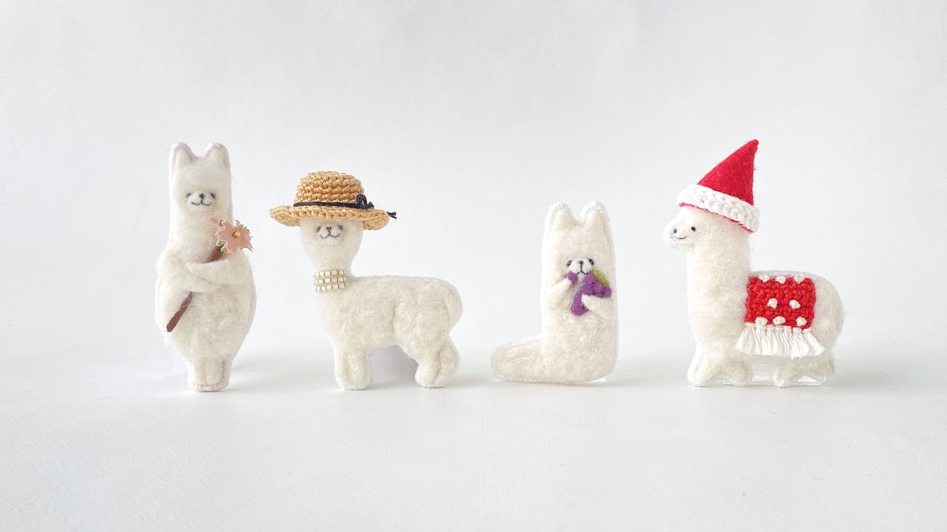 ぬいぐるみシリーズ〜 かわいいアルパカの油絵 フェルトアニマル