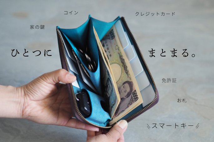 スマートキーが入る小さい長財布オールインワン ネイビー スマートキー