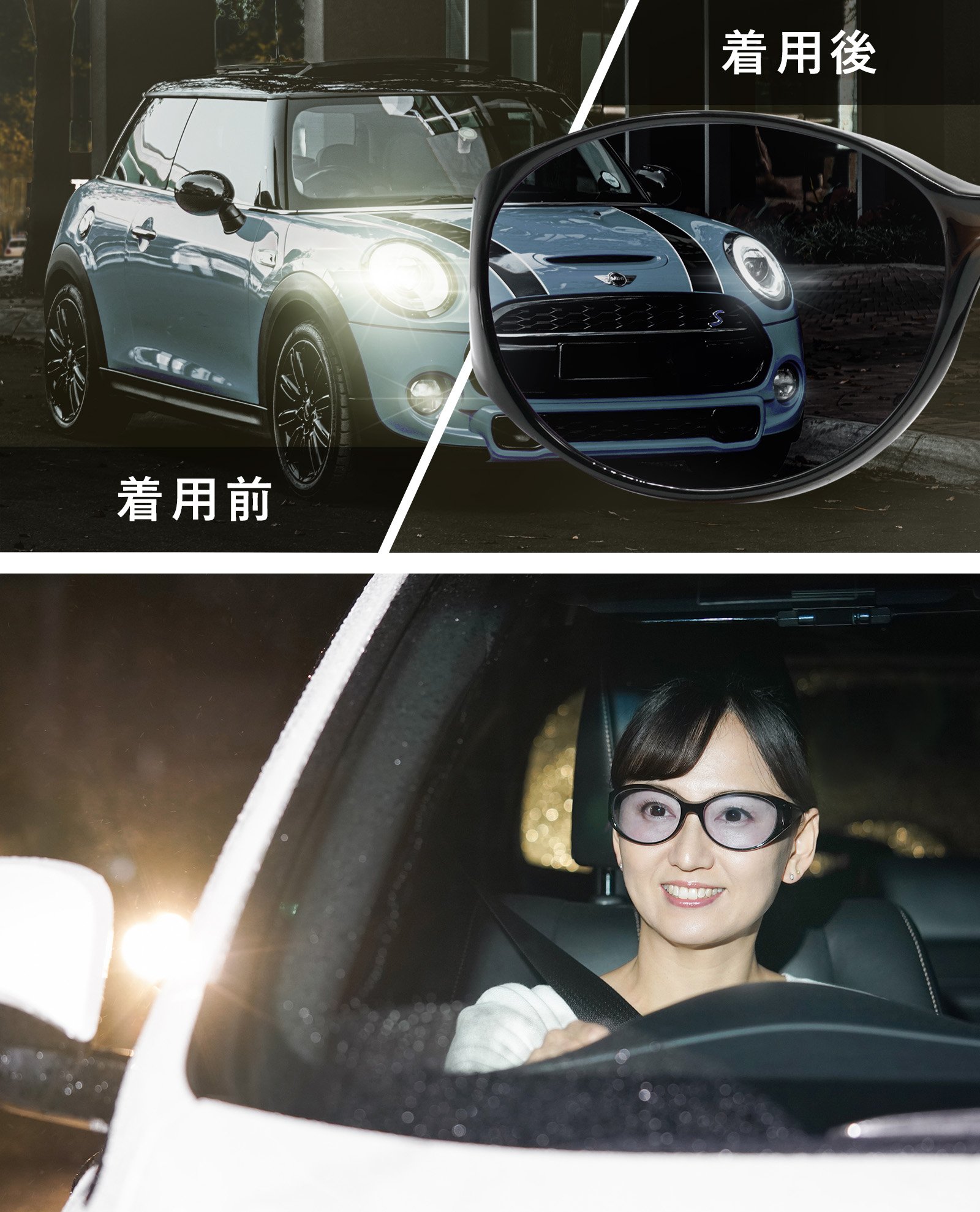 鯖江製レンズのオーバーグラスライトブロッカー 夜間運転で対向車のライトがまぶしくて気になる方に