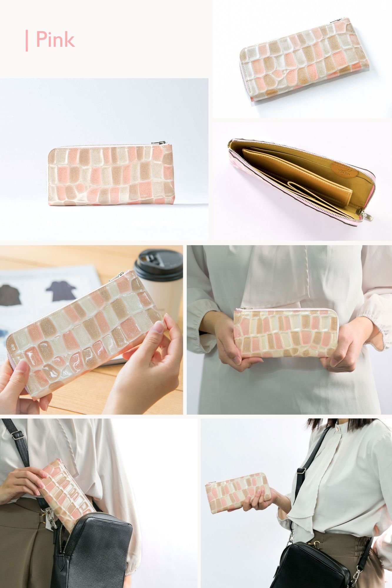 【新品未使用!】SINSIN 新進工房 極少長財布フルートflute pink 手元で輝く】大人カワイイ本革使用！コンパクトで実用的！財布職人が