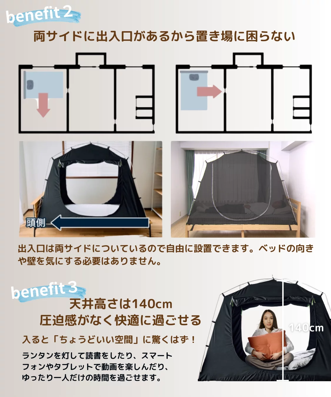 暗眠、安心、斬新空間！お部屋にテントの新発想！遮光率99.99％のマイ