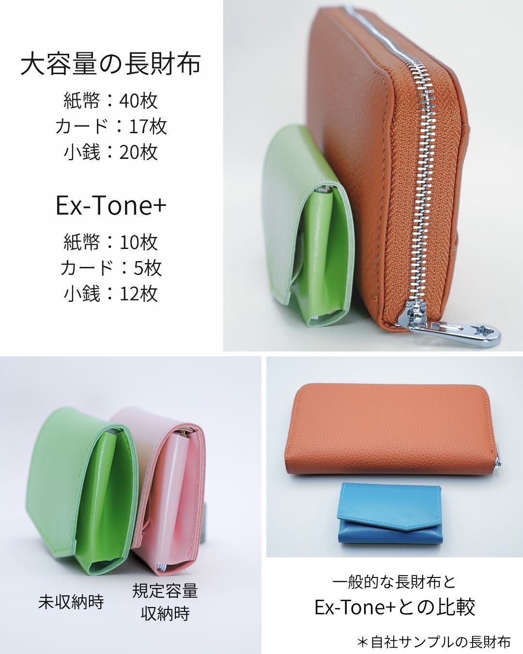 お札を折らない、最小クラスの身につけるミニ財布「Ex-Tone＋