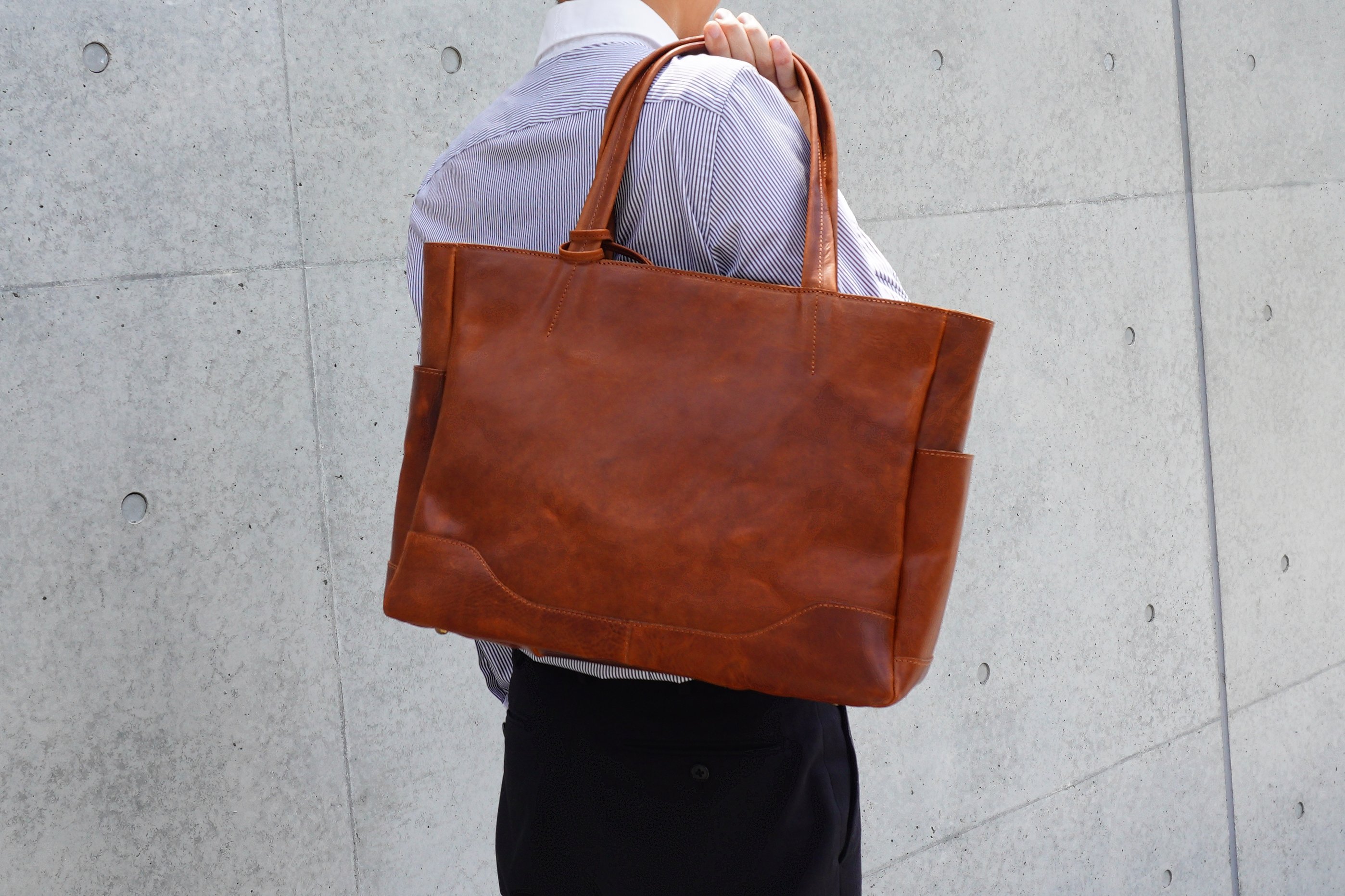 ◆イタリア産ブッテロヌメ牛革バックスキンレザートートバッグ　作家手作り★床革グレイブラック日本製帆布鞄ハンドメイド