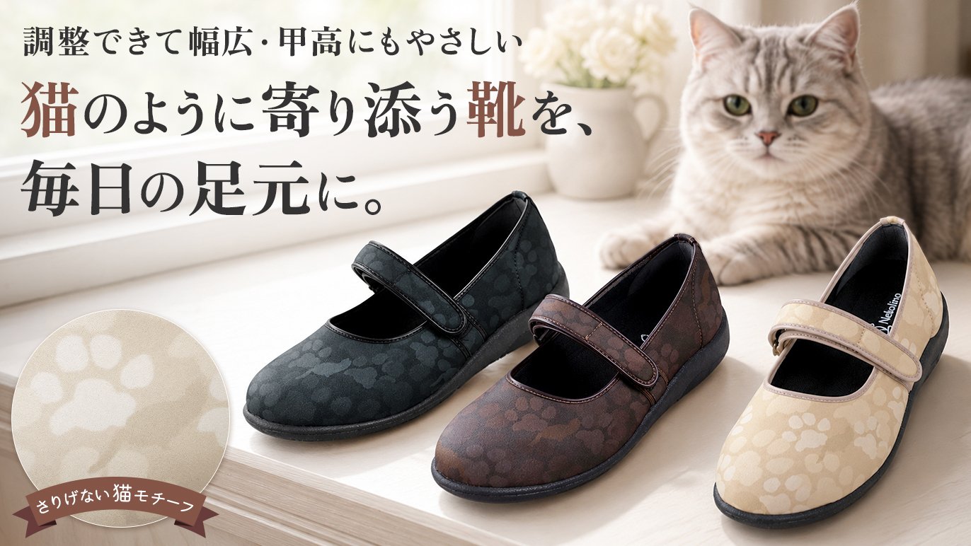 靴 Neko 大人の暮らしに寄り添う”ネコリーノ”。猫モチーフのソフトシューズが