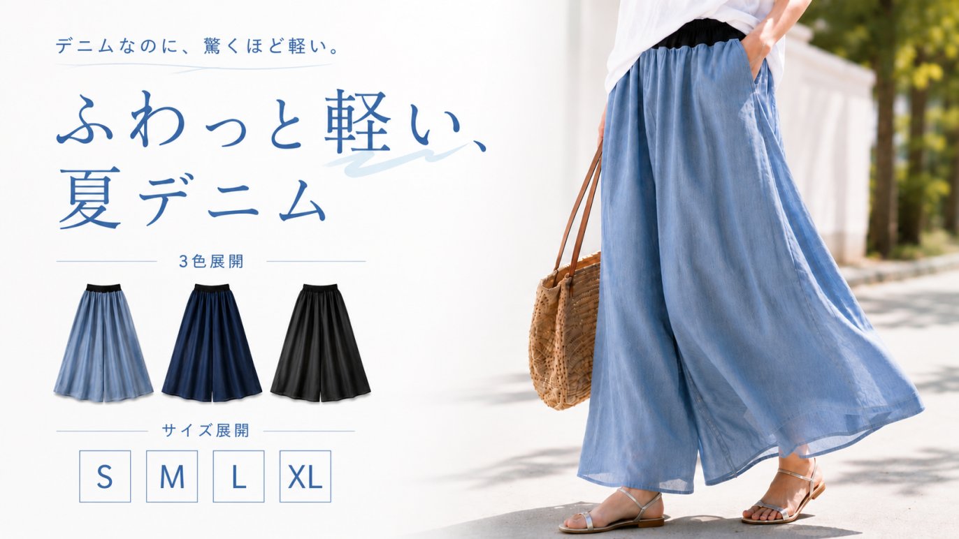 デニムの常識を覆す軽さ。風に舞う「シアー綿デニム」のフレアパンツ