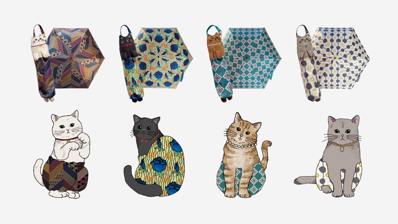 保護ネコ支援につながる【ステテコを履いた猫デザイン】の晴雨傘 