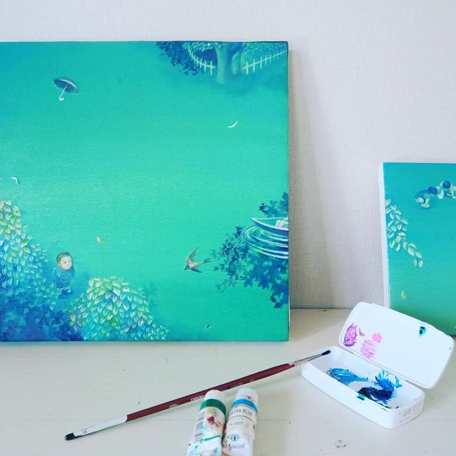 原画の透明感を伝えたい！優しいグラデーションで描く、季節の油彩画