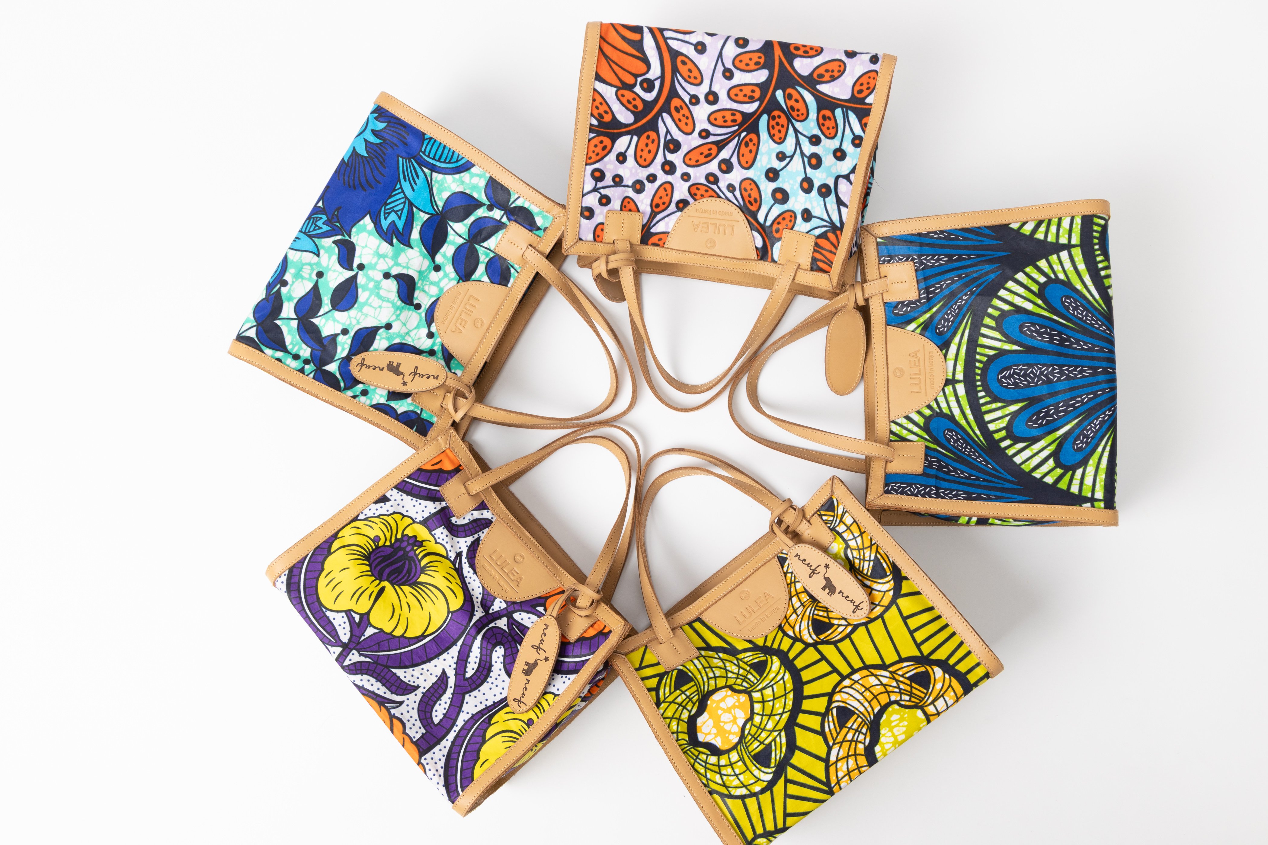 花と植物のアフリカンコットンワックスプリントのショッピングバック