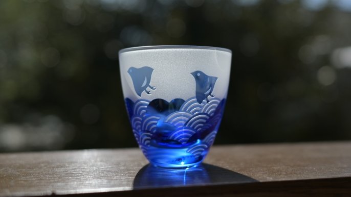 作品)サンドブラストもみじ模様のガラス花瓶 約20cm 作品)サンドブラストもみじ模様のガラス花瓶 約20cm