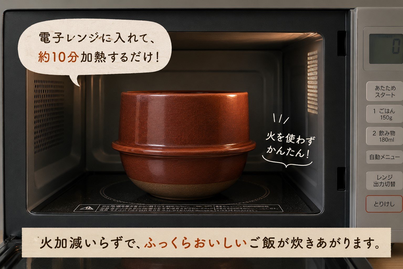 ばあばの魔法炊き～ レンジで10分炊飯土鍋 有田焼 で肉厚竈門ご飯土鍋