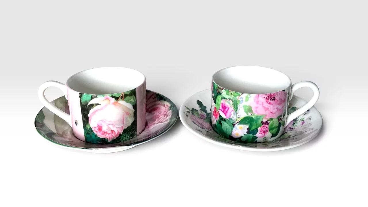 英国特注ストレート磁器】画家柘植彩子が美濃和紙と絹絵落款で包む最