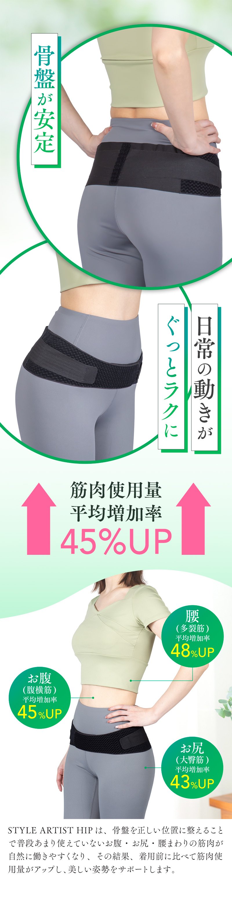 骨盤からキレイを整える。 極薄で通気性のよいベルトが、無理なく姿勢