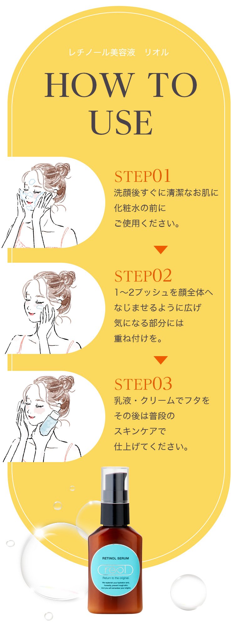 高濃度5.5％レチノール×CICAで肌バリアを守る！乾燥小ジワをケア【reol